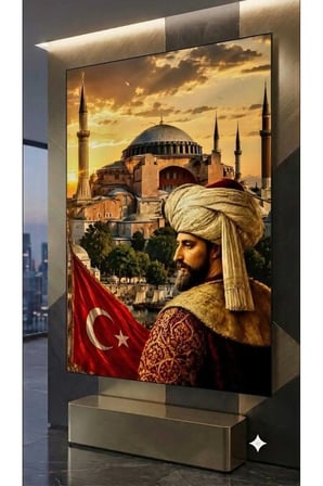 4MM TAMPERLİ UV BASKI KIRILIMAZ CAM TABLO EV OFİS DUVAR DEKOR HEDİYELİK TABLO Fatih Sultan Mehmet Osmanlı Ayasofya Miğfer 1453 Fsm ABDÜLHAMİT HAN DELUXE UHD BASKI CANLI SAĞLAM GERÇEK CAM