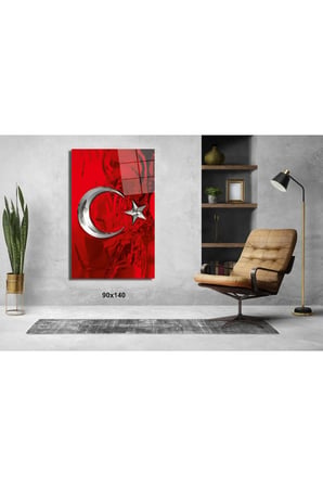 Bayrak 2 Atatürk Ve Türkiye Cam Tablo #PCT0526 | Atatürk Temalı Dekoratif Duvar Tablosu, Salon, ofis ve çalışma alanı dekoru,