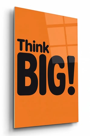 Think Big Turuncu Siyah Motivasyon Sözlü Cam Tablo Salon Ofis Duvar Dekoru