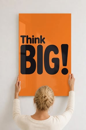 Think Big Turuncu Siyah Motivasyon Sözlü Cam Tablo Salon Ofis Duvar Dekoru