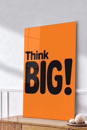 Think Big Turuncu Siyah Motivasyon Sözlü Cam Tablo Salon Ofis Duvar Dekoru