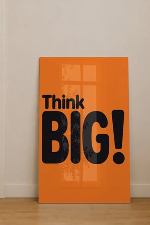 Think Big Turuncu Siyah Motivasyon Sözlü Cam Tablo Salon Ofis Duvar Dekoru