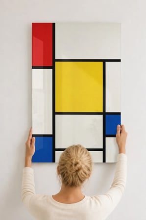 De Stijl Esintili Geometrik Cam Tablo Salon Ofis Duvar Dekoru