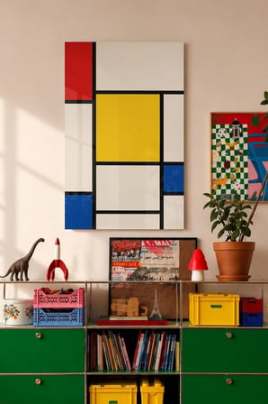 De Stijl Esintili Geometrik Cam Tablo Salon Ofis Duvar Dekoru