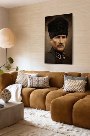 Mavi Gözlü Atatürk Portresi Cam Duvar Tablosu Cam Tablo Salon Ofis Duvar Dekoru