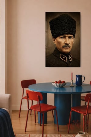 Mavi Gözlü Atatürk Portresi Cam Duvar Tablosu Cam Tablo Salon Ofis Duvar Dekoru