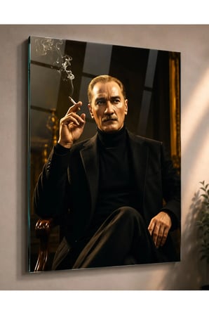 Mustafa Kemal Atatürk Cam Tablo – 4 mm Temperli Cam Üzerine Premium UV Baskılı Dekoratif Duvar Tablosu | Salon, Ofis ve Çalışma Alanı Dekoru