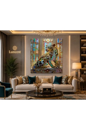 Renkli Vitray Leopar Cam Tablo – 4 mm Temperli UV Baskılı Dekoratif Duvar Tablosu | Modern Sanat Koleksiyonu