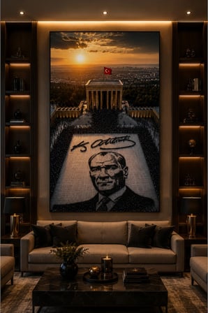 Vatan sevgisini, Cumhuriyet ruhunu ve Atatürk’e duyulan saygıyı dekorasyonunuza taşıyan eşsiz bir sanat eseri Salon ve Ofisleriniz de Şık Duracak Kırılmaz Lüks Temperli Cam Tablo