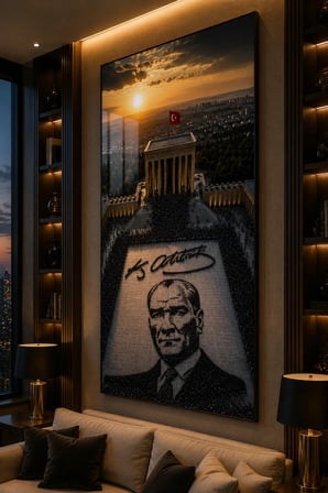 Vatan sevgisini, Cumhuriyet ruhunu ve Atatürk’e duyulan saygıyı dekorasyonunuza taşıyan eşsiz bir sanat eseri Salon ve Ofisleriniz de Şık Duracak Kırılmaz Lüks Temperli Cam Tablo