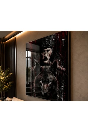 Atatürk ve Bozkurt Temalı 4 Mm Temperli Cam Tablo Salon, Ofis, Oturma Odalarına Uygun