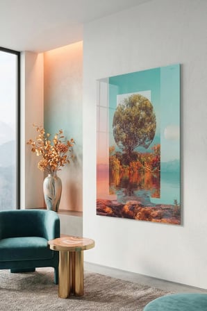 Kırılmaz Cam Tablo 5mm (Kalın) - Ev İşyeri Duvar Dekorasyonu - Soyut Tasarımlar (DİKEY) - Sanatsal Renkli Minimal Şık Yatak Odası Salon Antre Temperli UV Baskılı