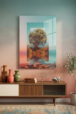 Kırılmaz Cam Tablo 5mm (Kalın) - Ev İşyeri Duvar Dekorasyonu - Soyut Tasarımlar (DİKEY) - Sanatsal Renkli Minimal Şık Yatak Odası Salon Antre Temperli UV Baskılı