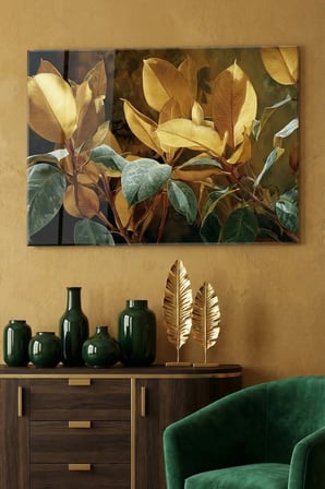 Kırılmaz Cam Tablo 5mm (Kalın) - Ev İşyeri Duvar Dekorasyonu - Soyut ÇİÇEK Tasarımlar (YATAY) - Botanik Floral Renkli Canlı Ofis Salon Koridor Temperli UV Baskılı Hediyelik
