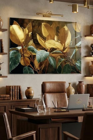 Kırılmaz Cam Tablo 5mm (Kalın) - Ev İşyeri Duvar Dekorasyonu - Soyut ÇİÇEK Tasarımlar (YATAY) - Botanik Floral Renkli Canlı Ofis Salon Koridor Temperli UV Baskılı Hediyelik