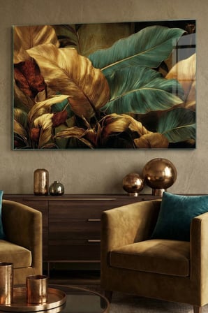 Kırılmaz Cam Tablo 5mm (Kalın) - Ev İşyeri Duvar Dekorasyonu - Soyut ÇİÇEK Tasarımlar (YATAY) - Botanik Floral Renkli Canlı Ofis Salon Koridor Temperli UV Baskılı Hediyelik