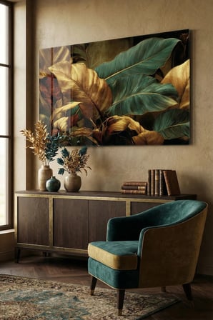 Kırılmaz Cam Tablo 5mm (Kalın) - Ev İşyeri Duvar Dekorasyonu - Soyut ÇİÇEK Tasarımlar (YATAY) - Botanik Floral Renkli Canlı Ofis Salon Koridor Temperli UV Baskılı Hediyelik