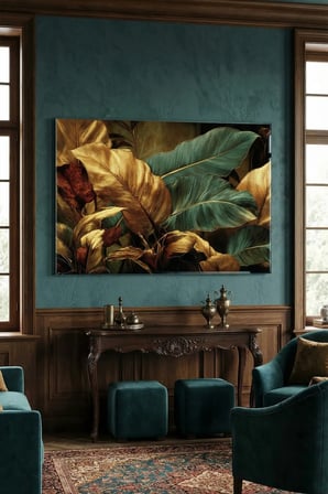 Kırılmaz Cam Tablo 5mm (Kalın) - Ev İşyeri Duvar Dekorasyonu - Soyut ÇİÇEK Tasarımlar (YATAY) - Botanik Floral Renkli Canlı Ofis Salon Koridor Temperli UV Baskılı Hediyelik