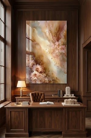 Kırılmaz Cam Tablo 5mm (Kalın) - Ev İşyeri Duvar Dekorasyonu - Soyut ÇİÇEK Tasarımlar (DİKEY) - Botanik Floral Zarif Pastel Salon Yatak Odası Temperli UV Baskılı Hediyelik