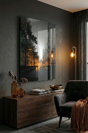 Kırılmaz Cam Tablo 5mm (Kalın) - Ev İşyeri Duvar Dekorasyonu – Soyut SOKAK Tasarımlar (DİKEY) - Şehir Cadde Sanatsal Yağmur Salon Yatak Odası Temperli UV Baskılı Hediyelik