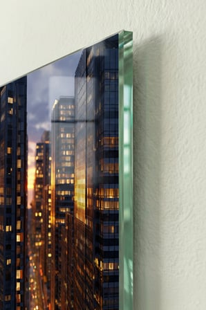 Kırılmaz Cam Tablo 5mm (Kalın) - Ev İşyeri Duvar Dekorasyonu - Soyut BİNA Tasarımlar (DİKEY) - Mimari Şehir Silüet Canlı Salon Mutfak Temperli UV Baskılı Hediyelik