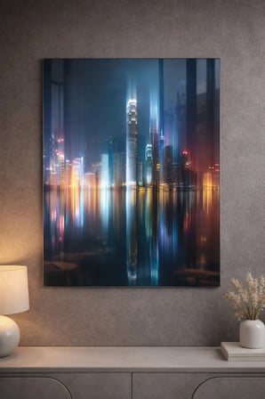 Kırılmaz Cam Tablo 5mm (Kalın) - Ev İşyeri Duvar Dekorasyonu - Soyut BİNA Tasarımlar (DİKEY) - Mimari Şehir Silüet Canlı Salon Mutfak Temperli UV Baskılı Hediyelik
