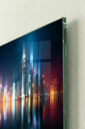 Kırılmaz Cam Tablo 5mm (Kalın) - Ev İşyeri Duvar Dekorasyonu - Soyut BİNA Tasarımlar (DİKEY) - Mimari Şehir Silüet Canlı Salon Mutfak Temperli UV Baskılı Hediyelik