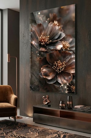 Kırılmaz Cam Tablo 5mm (Kalın) - Ev İşyeri Duvar Dekorasyonu - Soyut ÇİÇEK Tasarımlar (DİKEY) - Botanik Floral Zarif Pastel Salon Yatak Odası Temperli UV Baskılı Hediyelik