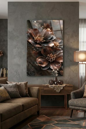 Kırılmaz Cam Tablo 5mm (Kalın) - Ev İşyeri Duvar Dekorasyonu - Soyut ÇİÇEK Tasarımlar (DİKEY) - Botanik Floral Zarif Pastel Salon Yatak Odası Temperli UV Baskılı Hediyelik