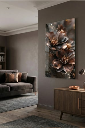 Kırılmaz Cam Tablo 5mm (Kalın) - Ev İşyeri Duvar Dekorasyonu - Soyut ÇİÇEK Tasarımlar (DİKEY) - Botanik Floral Zarif Pastel Salon Yatak Odası Temperli UV Baskılı Hediyelik