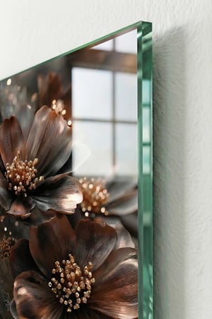 Kırılmaz Cam Tablo 5mm (Kalın) - Ev İşyeri Duvar Dekorasyonu - Soyut ÇİÇEK Tasarımlar (DİKEY) - Botanik Floral Zarif Pastel Salon Yatak Odası Temperli UV Baskılı Hediyelik