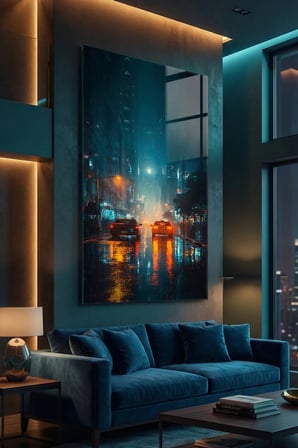 Kırılmaz Cam Tablo 5mm (Kalın) - Ev İşyeri Duvar Dekorasyonu - Soyut GECE Tasarımlar (DİKEY) - Karanlık Yıldız Ay Sakin Yatak Odası Salon Antre Temperli UV Baskılı