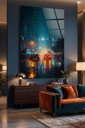 Kırılmaz Cam Tablo 5mm (Kalın) - Ev İşyeri Duvar Dekorasyonu - Soyut GECE Tasarımlar (DİKEY) - Karanlık Yıldız Ay Sakin Yatak Odası Salon Antre Temperli UV Baskılı