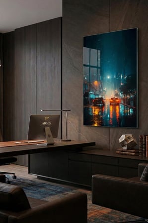 Kırılmaz Cam Tablo 5mm (Kalın) - Ev İşyeri Duvar Dekorasyonu - Soyut GECE Tasarımlar (DİKEY) - Karanlık Yıldız Ay Sakin Yatak Odası Salon Antre Temperli UV Baskılı