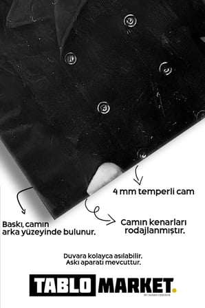 Atatürk Siyah Beyaz Kırılmaz Cam Tablo - Mustafa Kemal Portre Temperli Duvar Dekorasyonu Klasik Yatak Odası Salon Antre UV Baskılı