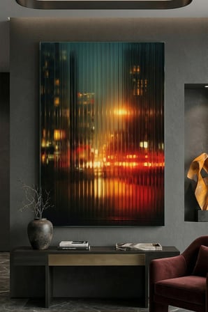 Kırılmaz Cam Tablo 5mm (Kalın) - Ev İşyeri Duvar Dekorasyonu – Soyut BİNA Tasarımlar (DİKEY) - Mimari Şehir Silüet Renkli Yatak Odası Salon Antre Temperli UV Baskılı