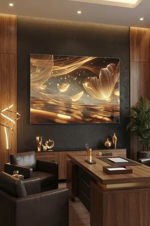 Kırılmaz Cam Tablo 5mm (Kalın) - Ev İşyeri Duvar Dekorasyonu - MODERN GOLD Tasarımlar (YATAY) - Altın Sarısı Lüks Zarif Parlak Yatak Odası Salon Antre Temperli UV Baskılı