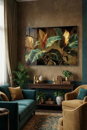 Kırılmaz Cam Tablo 5mm (Kalın) - Ev İşyeri Duvar Dekorasyonu - Soyut ÇİÇEK Tasarımlar (YATAY) - Botanik Floral Renkli Canlı Ofis Salon Koridor Temperli UV Baskılı Hediyelik