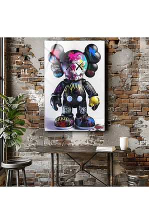 Kaws Soyut Asılmaya Cam Tablo | Dekoratif Duvar Tablosu | Canlı Renkli Baskı | Mutfak ve Yemek Alanı | Doğum Günü Hediyesi | 4mm Kırılmaz Cam