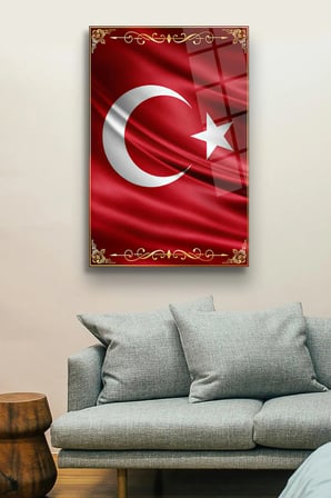 Türk Bayrağı Cam Tablo | Dekoratif Duvar Tablosu | UV Baskılı Canlı Renkler | Ev ve İş Yeri | Doğum Günü Hediyesi | 4mm Kırılmaz Cam | Kafe ve Ofis İçin