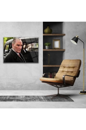 Atatürk Asılmaya Cam Tablo | Modern Duvar Dekoru | Solmayan Canlı Renkler | Salon ve Oturma Odası | Yeni Ev Hediyesi | 4mm Kırılmaz Cam