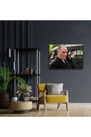 Atatürk Asılmaya Cam Tablo | Modern Duvar Dekoru | Solmayan Canlı Renkler | Salon ve Oturma Odası | Yeni Ev Hediyesi | 4mm Kırılmaz Cam