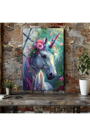 Unicorn Çocuk ve Asılmaya Cam Tablo | Modern Sanat Tablosu | Canlı Renkli Baskı | Ofis ve Çalışma Odası | Anlamlı Hediye Seçeneği | 4mm Kırılmaz Cam