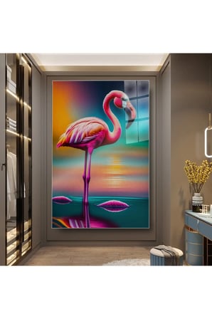 Flamingo Cam Tablo | Modern Duvar Dekoru | Solmayan Canlı Renkler | Mutfak ve Yemek Alanı | Yeni Ev Hediyesi | 4mm Kırılmaz Cam | Dayanıklı Cam Yapı