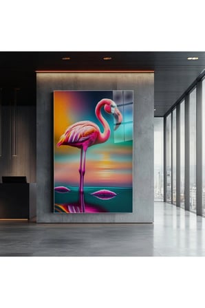Flamingo Cam Tablo | Modern Duvar Dekoru | Solmayan Canlı Renkler | Mutfak ve Yemek Alanı | Yeni Ev Hediyesi | 4mm Kırılmaz Cam | Dayanıklı Cam Yapı