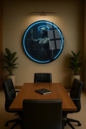 Neon Themis Heykel Cam Tablo | Modern Duvar Dekoru | Parlak ve Net Görüntü | Kafe ve Ofis İçin | Yeni Ev Hediyesi | 4mm Kırılmaz Cam