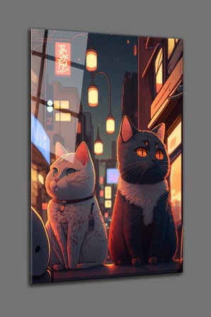 Karikatür Çizim Kedi Sokak Kedisi Cam Tablo | Modern Duvar Dekoru | Parlak ve Net Görüntü | Kafe ve Ofis İçin | Yeni Ev Hediyesi | 4mm Kırılmaz Cam