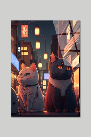 Karikatür Çizim Kedi Sokak Kedisi Cam Tablo | Modern Duvar Dekoru | Parlak ve Net Görüntü | Kafe ve Ofis İçin | Yeni Ev Hediyesi | 4mm Kırılmaz Cam