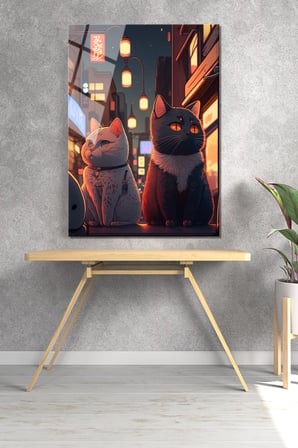 Karikatür Çizim Kedi Sokak Kedisi Cam Tablo | Modern Duvar Dekoru | Parlak ve Net Görüntü | Kafe ve Ofis İçin | Yeni Ev Hediyesi | 4mm Kırılmaz Cam