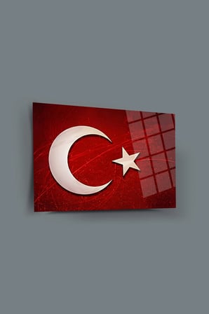 Türk Bayrağı Cam Tablo | Dekoratif Duvar Tablosu | UV Baskılı Canlı Renkler | Ev ve İş Yeri | Doğum Günü Hediyesi | 4mm Kırılmaz Cam | Kafe ve Ofis İçin